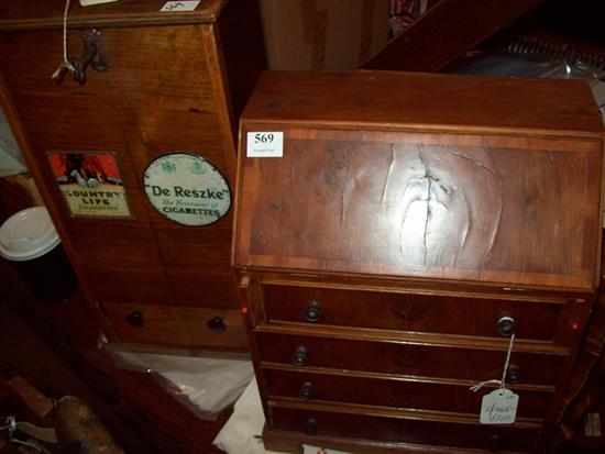 Appraisal: A MINIATURE FALL FRONT DESK AND WOODEN CIGARETTE DISPENSER