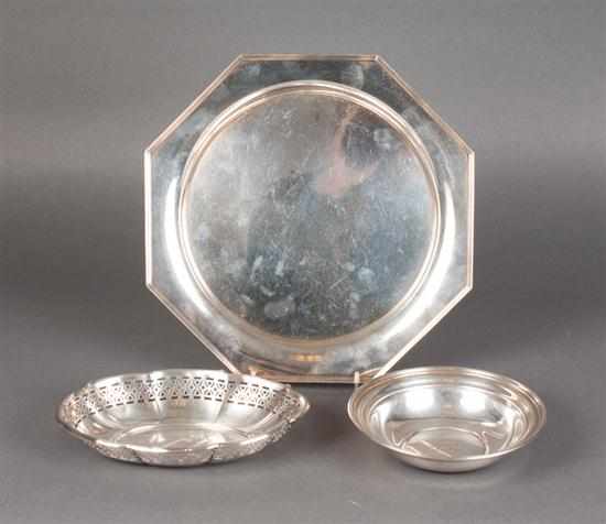 Appraisal: American sterling silver octagonal tray and two serving bowls th