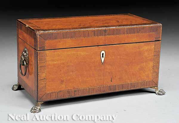 Appraisal: A George III Satinwood and Rosewood Banded Tea Caddy early