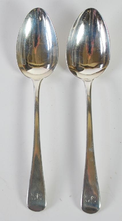 Appraisal: PAIR OF GEORGE III EARLY ENGLISH PATTERN TABLE SPOONS by