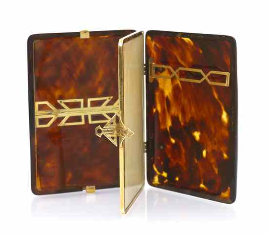 Appraisal: An Art Deco Karat Yellow Gold Sapphire and Tortoiseshell Minaudiere