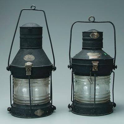 Appraisal: Two shipoil lanterns galvanized steel with black paint clear glass