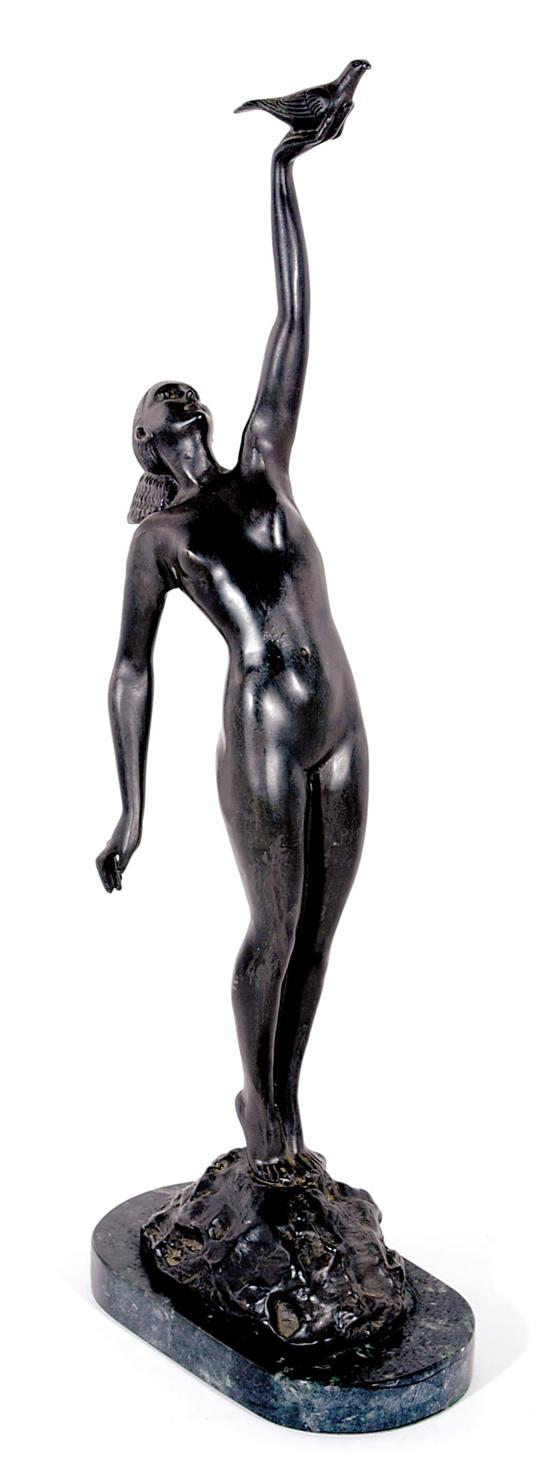 Appraisal: French school th century ART DECO NUDE bronze on marble