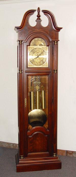 Appraisal: HOWARD MILLER MAHOGANY CASE GRANDFATHER CLOCK Broken pediment with half