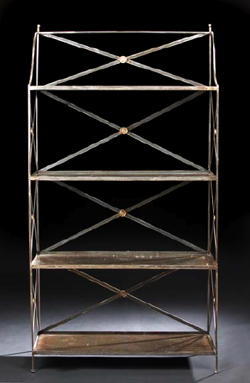 Appraisal: Industrial-Design Galvanized Metal Shelf in the Directoire taste fitted with