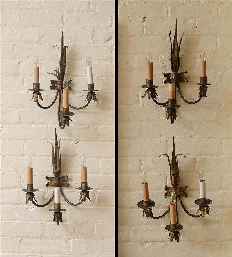 Appraisal: FOUR GILT-METAL SCONCES x x in Provenance Removed from John