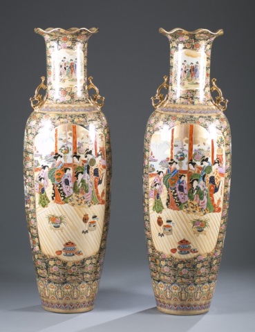 Appraisal: Pair of Palace-Size Satsuma-Style Vases Floral background with large panels