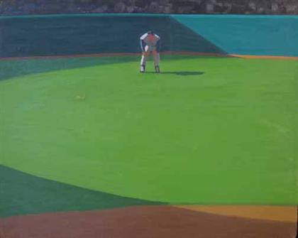 Appraisal: MAX MASON american b GROUP OF THREE BASEBALL PAINTINGS DEEP