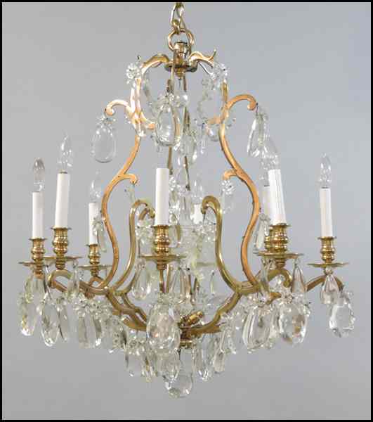 Appraisal: FRENCH GILT BRONZE AND CRYSTAL EIGHT-LIGHT CHANDELIER '' x ''