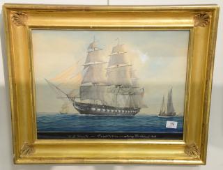 Appraisal: John Faunce Leavitt - US Frigate Constitution Entering Marblehead gouache