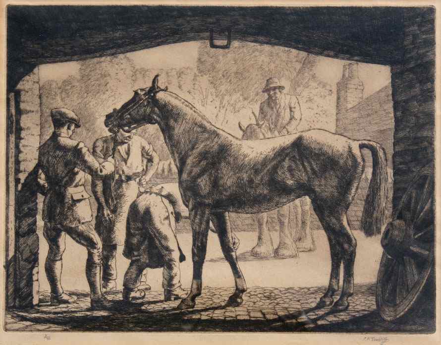 Appraisal: TUNNICLIFFE Charles Frederick British - Inspecting a Horse at the