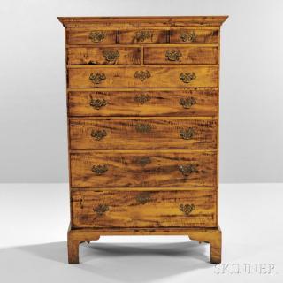 Appraisal: Tiger Maple Tall Chest of Drawers Rhode Island c molded