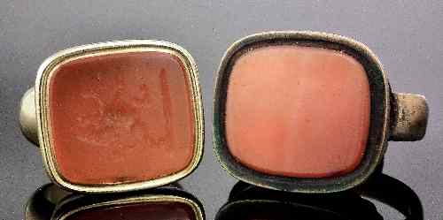 Appraisal: A Victorian gold coloured metal mounted rectangular fob seal set