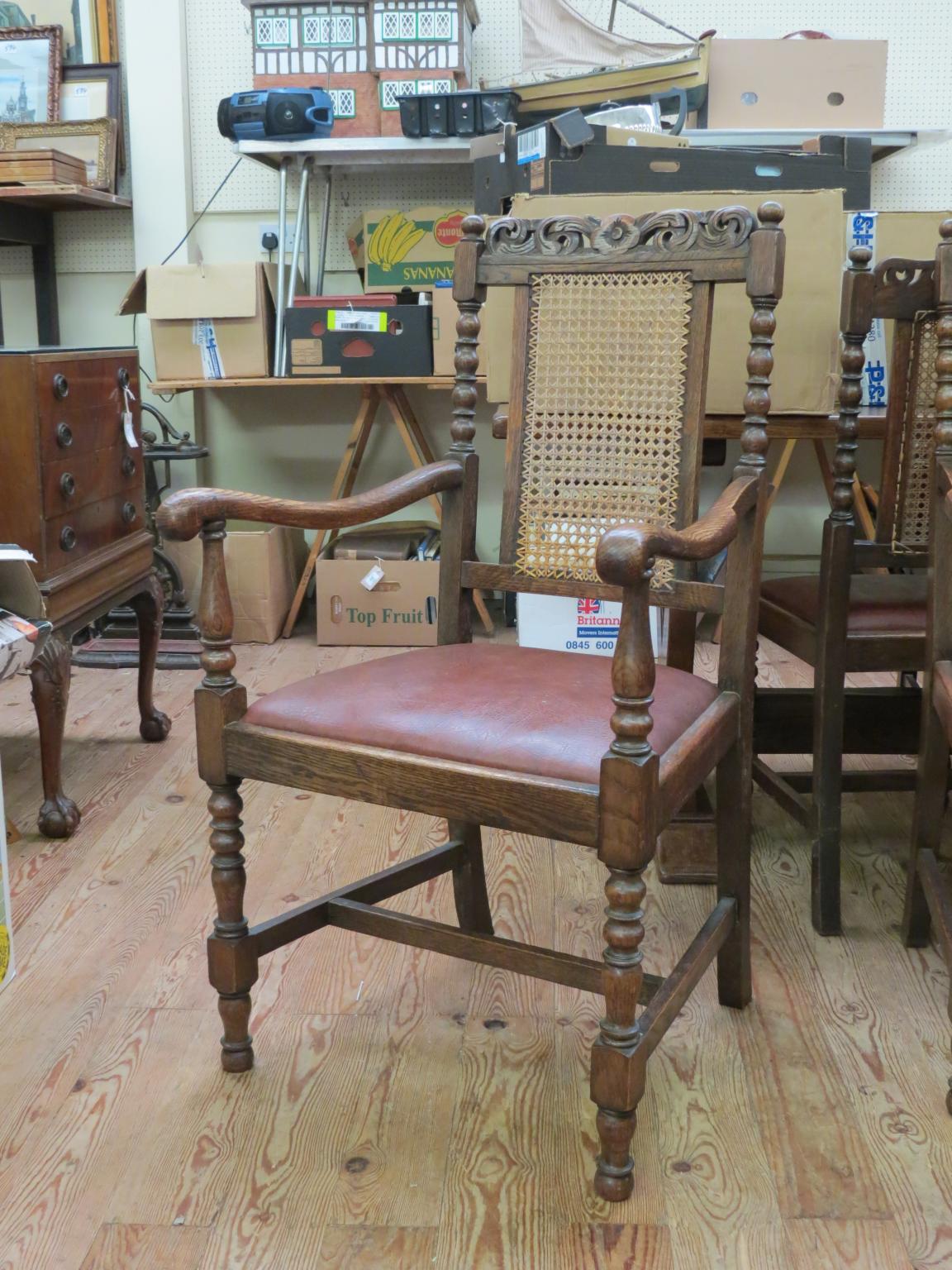 Appraisal: A set of six Carolean-style oak dining chairs including pair