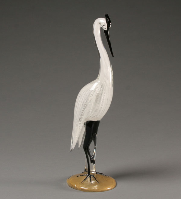 Appraisal: Alfredo Barbini Heron glass figure White zanfirico cane body with