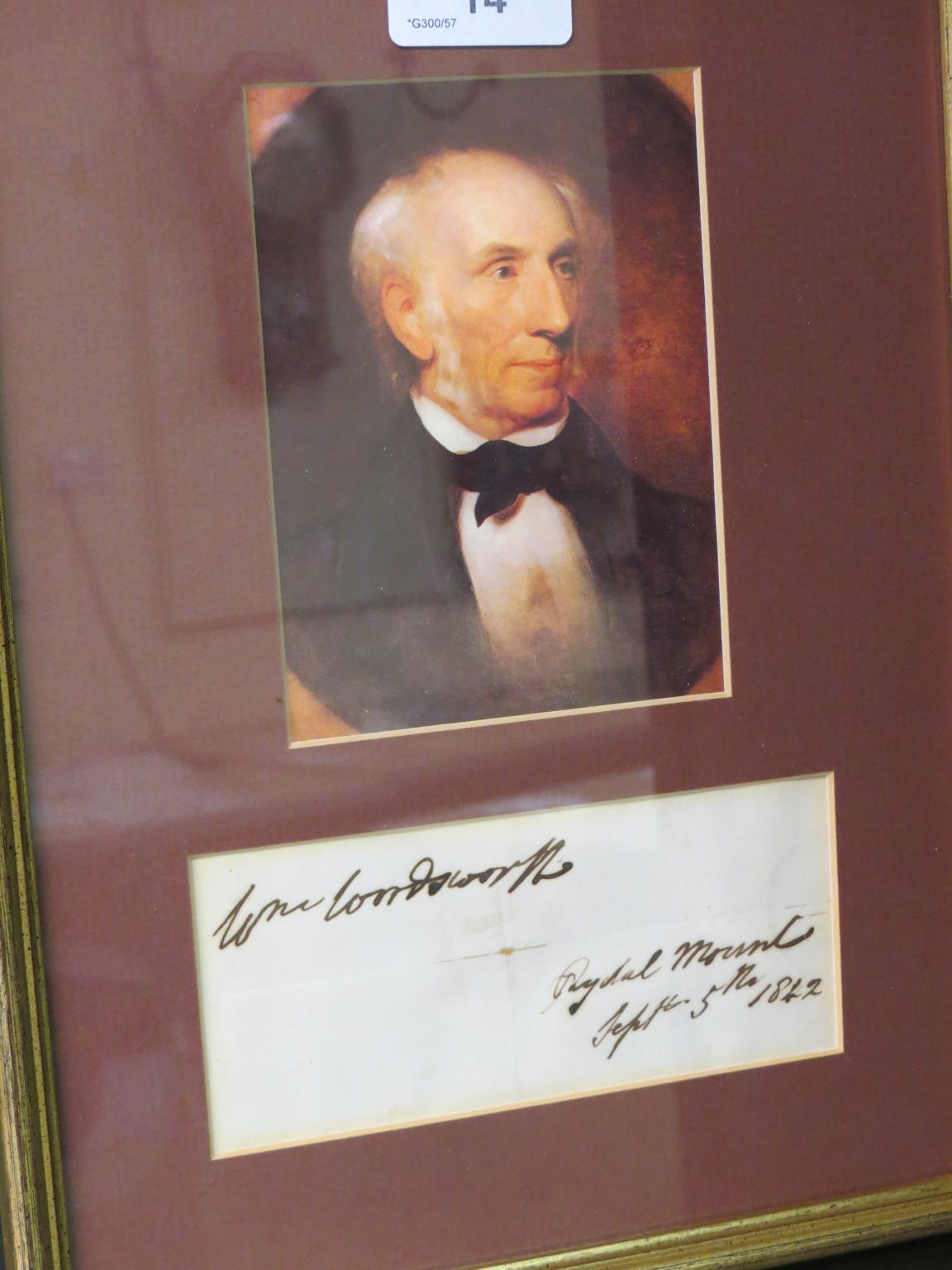 Appraisal: William Wordsworth - - signed note inscribed Rydal Mount Sept