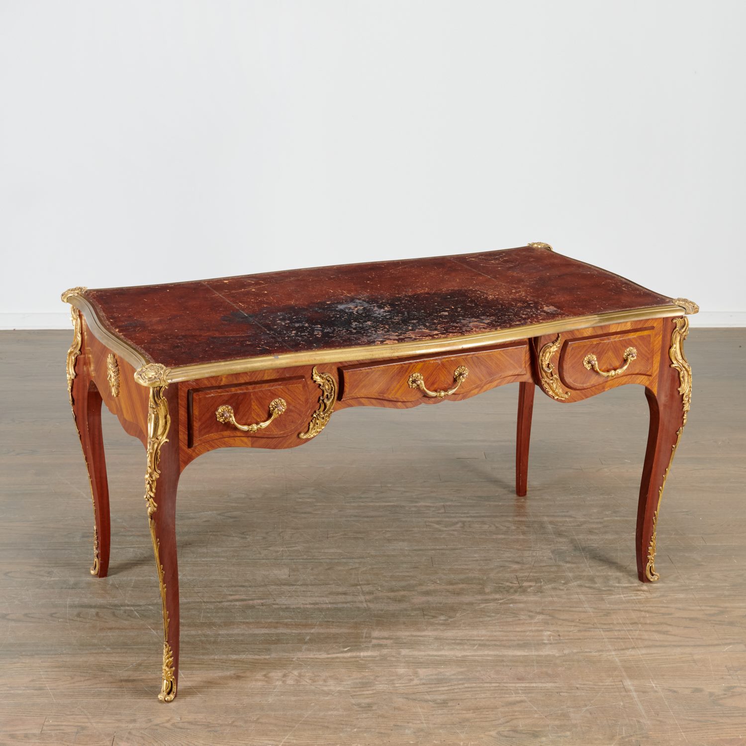 Appraisal: LOUIS XV STYLE ORMOLU MOUNTED KINGWOOD BUREAU PLAT th c