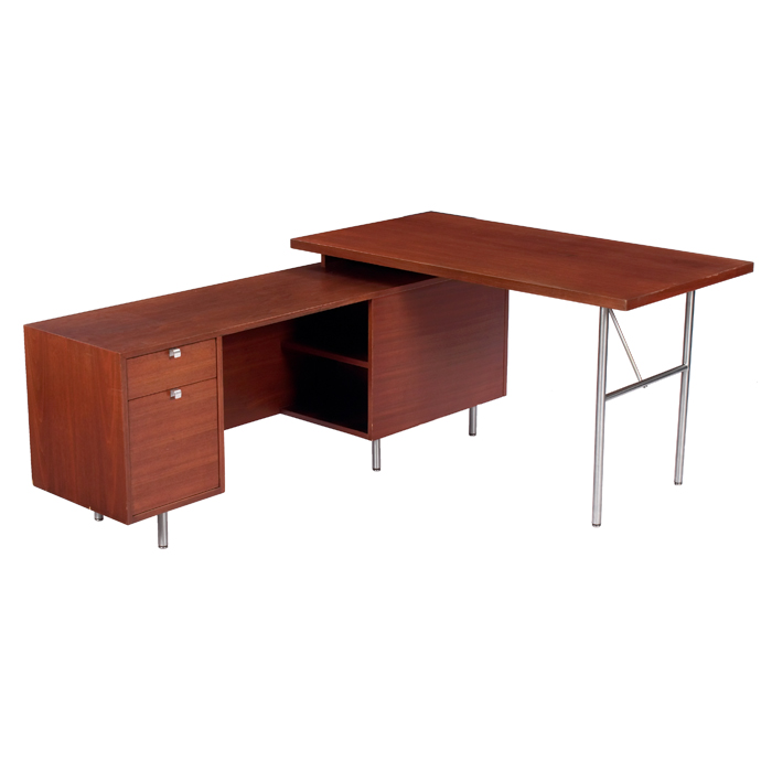 Appraisal: George Nelson L-unit desk by Herman Miller c walnut cabinet