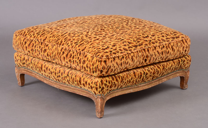 Appraisal: LOUIS XV STYLE PAINTED TABOURET With a faux leopard upholstered