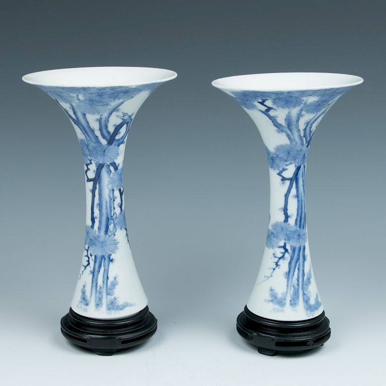 Appraisal: PAIR OF BLUE WHITE HIRADO-STYLE VASES C A pair of