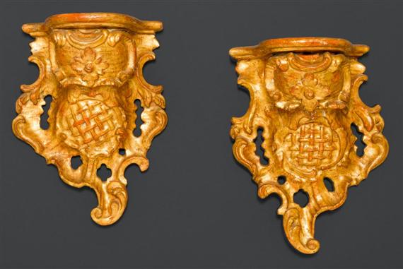 Appraisal: PAIR OF SMALL HANGING CONSOLES late R gence th cent