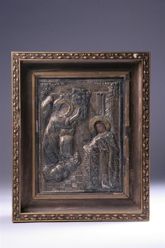 Appraisal: GREEK ICON OF THE ANNUNCIATION mid- th century Repouss silvered