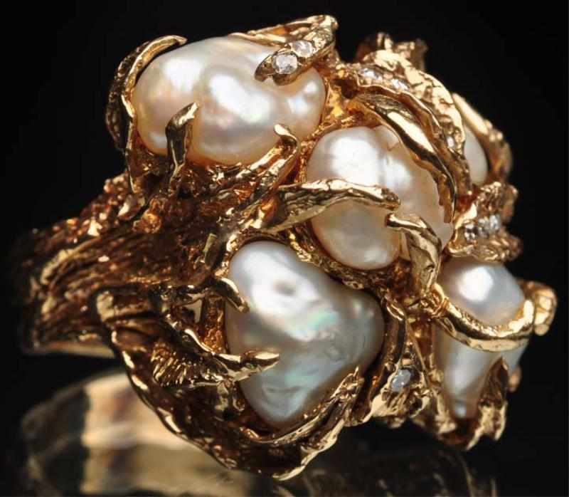 Appraisal: K Y Gold Fresh Water Pearl Diamond Ring Weight grams