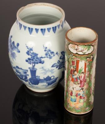 Appraisal: Two Chinese vases one blue and white decorated with various