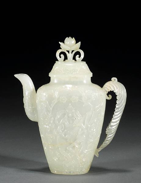 Appraisal: A white jade covered ewer th Century Of flattened and