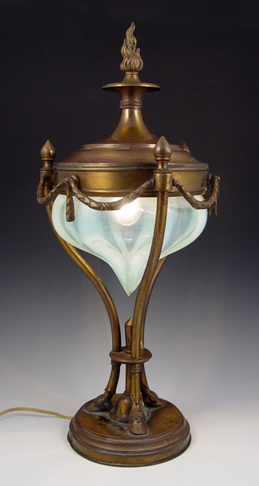 Appraisal: ART DECO OPALESCENT GLASS SHADE LAMP Featuring hoove legs ''H