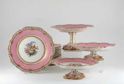 Appraisal: A bone china part dessert service painted with hedgerow flowers