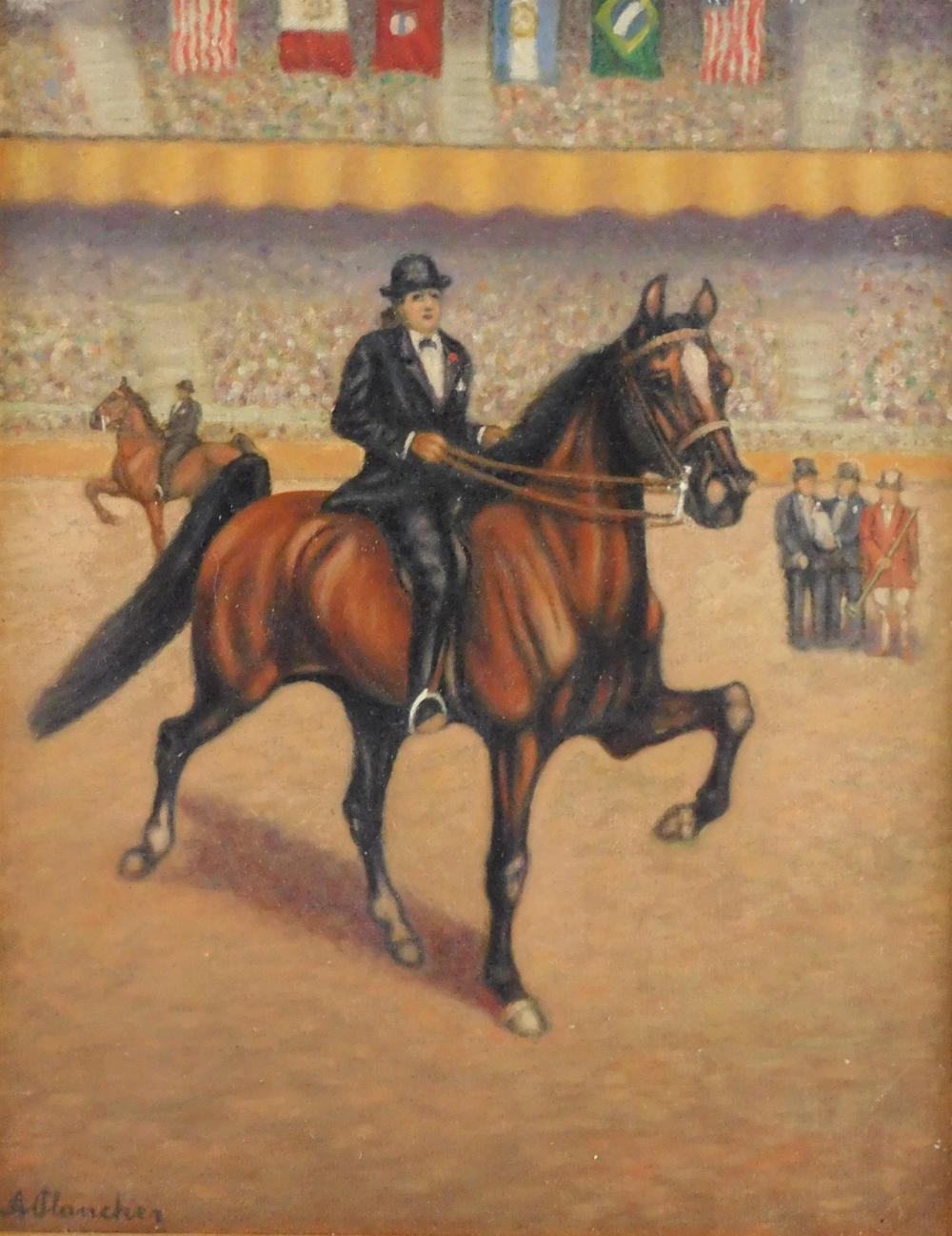 Appraisal: th C oil on canvas board well dressed men ride