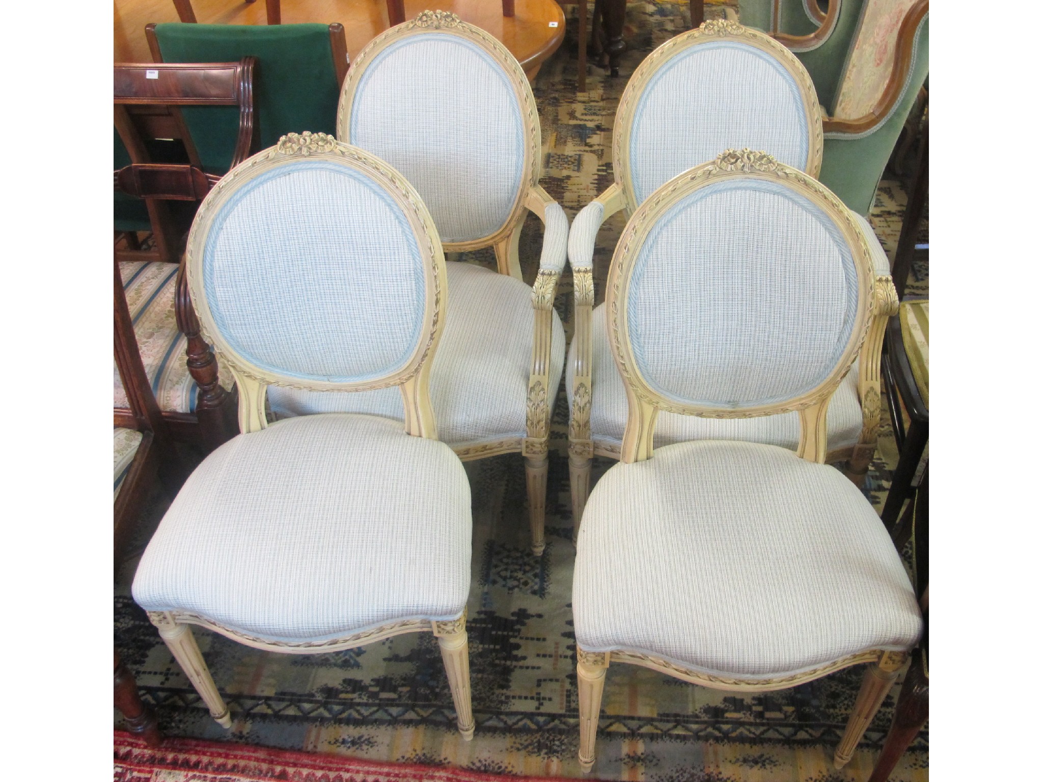 Appraisal: Four white painted Louis XVI style parlour chairs