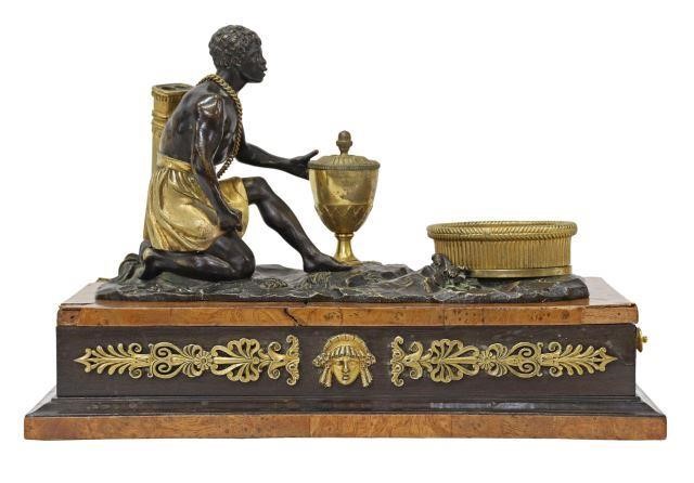 Appraisal: French bronze dore et patine encrier desk stand th c