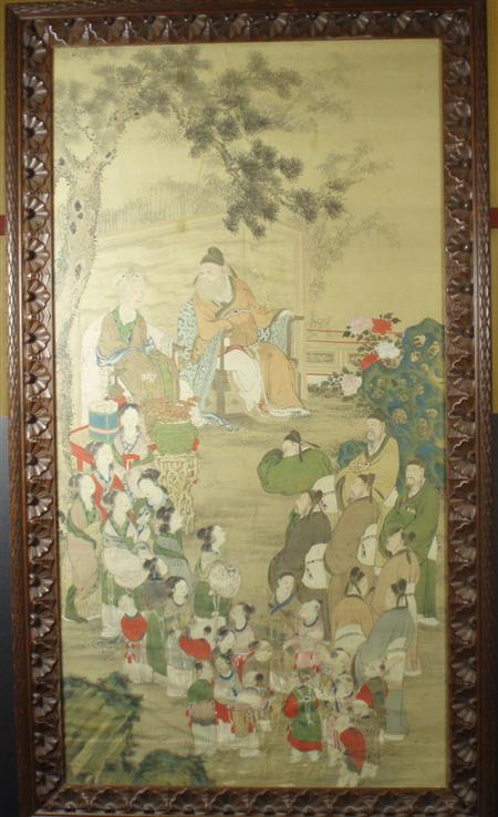 Appraisal: A large th century Chinese watercolour on silk painting decorated