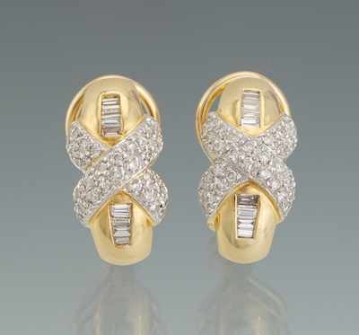 Appraisal: A Pair of Gold and Diamond Earrings k yellow gold