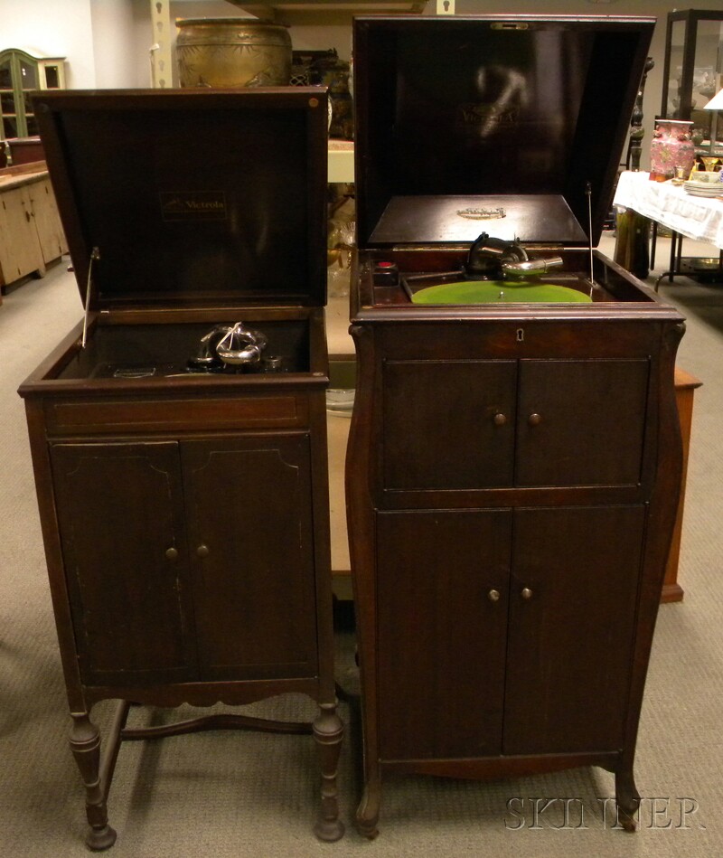 Appraisal: Two Victor Talking Machine Co Victrola Mahogany Veneer Floor Standing