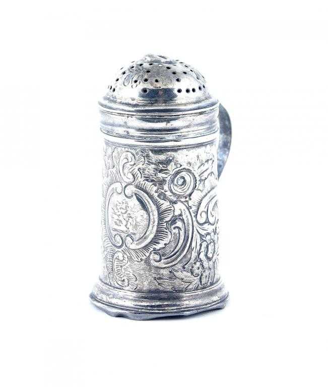 Appraisal: A GEORGE II KITCHEN PEPPER with domed cover and fluted