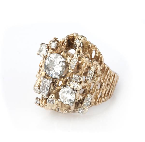 Appraisal: A diamond and k gold branch ring central diamond weighing