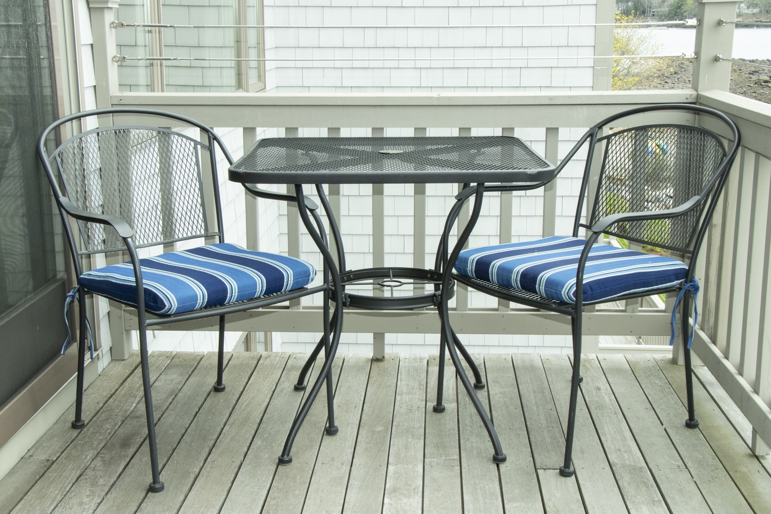 Appraisal: TWO METAL LATTICE PATIO TABLES WITH MATCHING CHAIRS Metal mesh