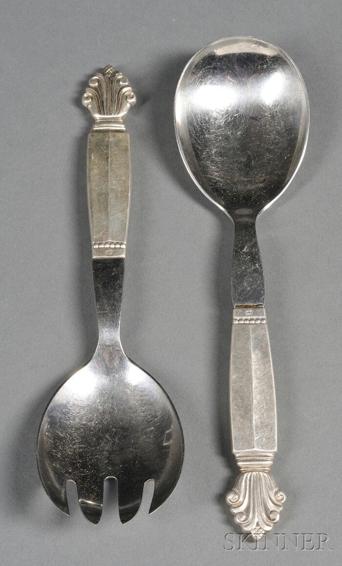 Appraisal: Georg Jensen Acanthus Pattern Salad Serving Set Sterling silver and