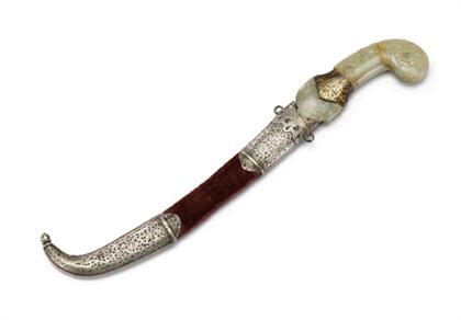 Appraisal: Mughal jade turquoise jeweled handled and silver mounted dagger th