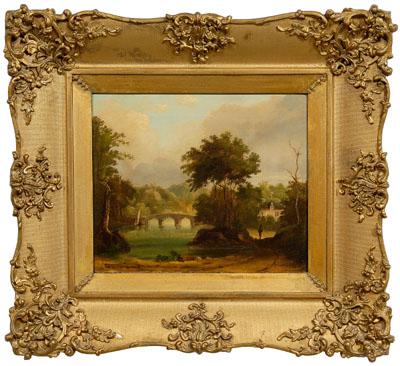 Appraisal: Painting signed C Towne English country landscape bridge and cottage