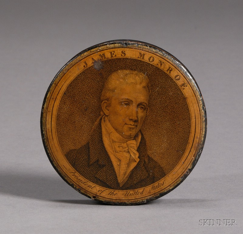 Appraisal: James Monroe Snuff Box America - round papier-mache box the