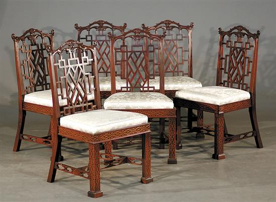 Appraisal: Six Chinese Chippendale style mahogany side chairs pierce-carved and shaped