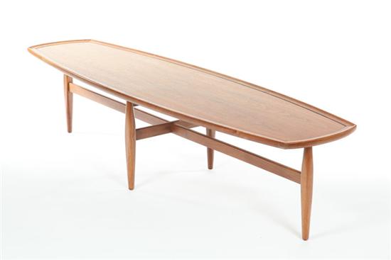 Appraisal: SURFBOARD COFFEE TABLE Declaration by Drexel maple and dated ''