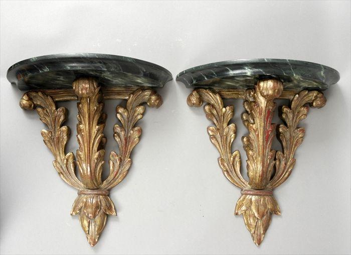 Appraisal: Pair of Neoclassical-Style Carved Giltwood and Faux Marble Wall Brackets