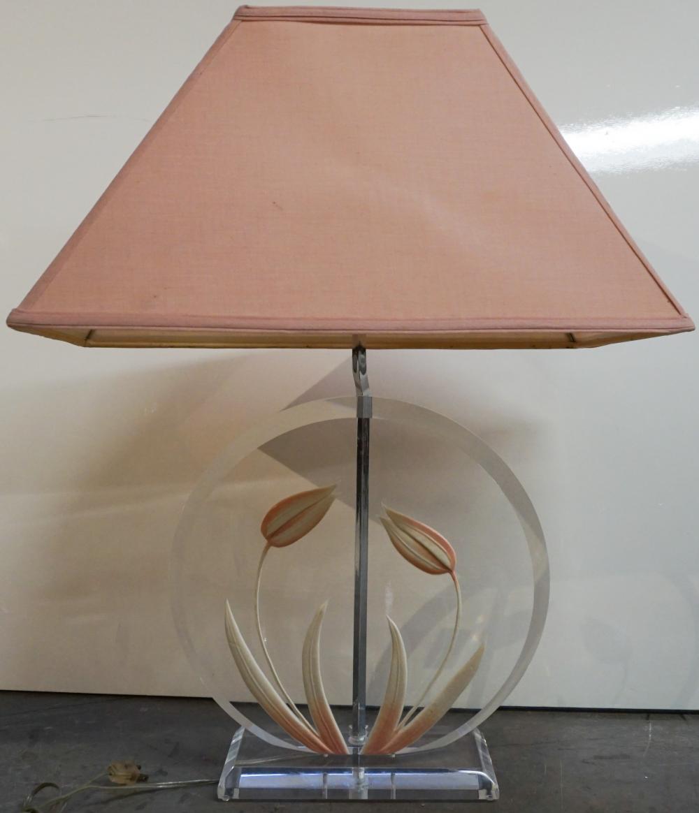 Appraisal: Contemporary Floral Decorated Acrylic Table Lamp H overall in cm