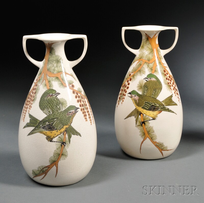 Appraisal: Pair of Amphora Gouda Pottery High Glaze Two-handled Vases Holland