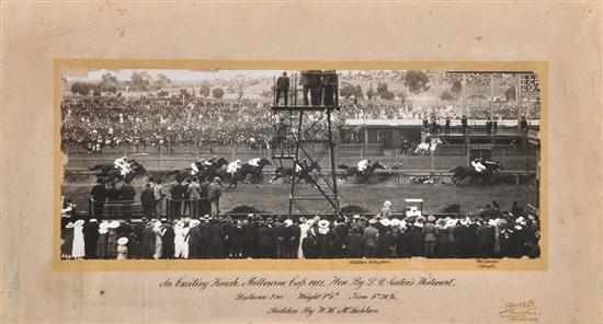 Appraisal: PHOTOGRAPH OF THE FINISH OF THE MELBOURNE CUP black and